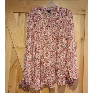 Torrid Plus Size 2X Pink Floral Chiffon Crinkle Smocked Pleated Blouse